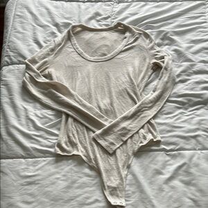 Abercrombie & Fitch Tan Asymmetrical Long Sleeve Bodysuit